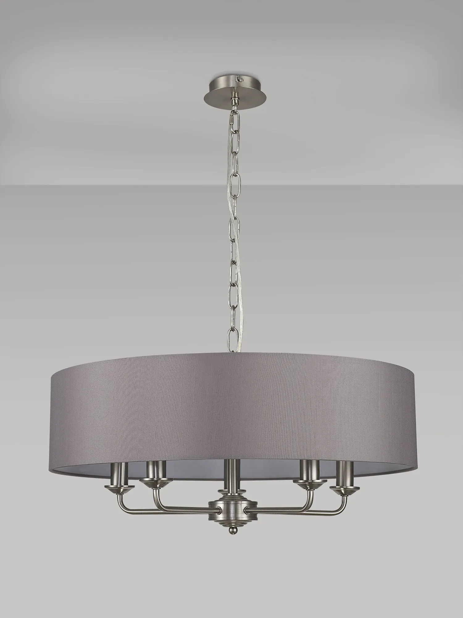 Banyan 60cm 5 Light Pendant Satin Nickel; Grey DK0057  Deco Banyan SN GR